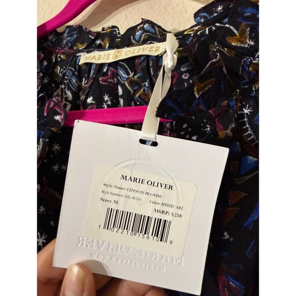 Marie Oliver Lennon Blouse Mystic celestial Silk Evil Eye Print Sz M Whimsigoth - Picture 4 of 8